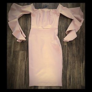 Knee length off shoulder bridesmaid/sp. occ. dress